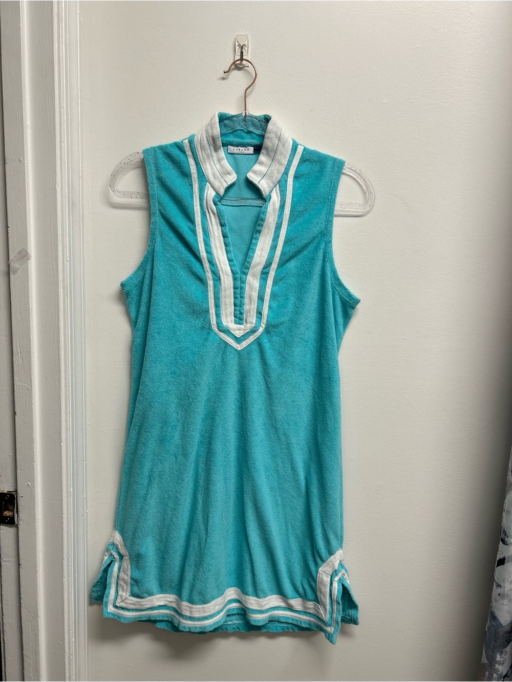 Cabana Life Santorini Teal Sleeveless Dress with White Trim